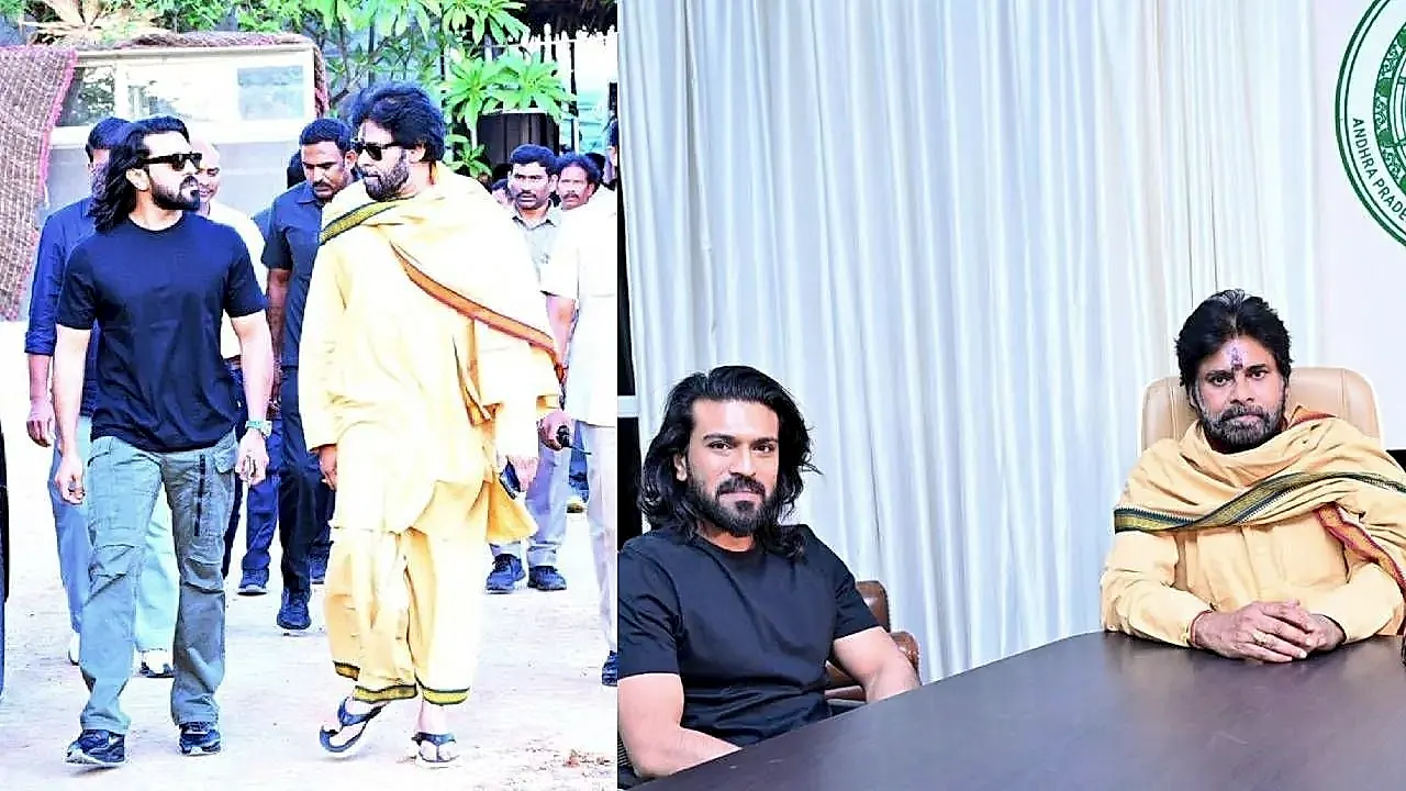 జనసేన కార్యాలయంలో పవన్ కళ్యాణ్‌ను కలిసిన రామ్ చరణ్‌