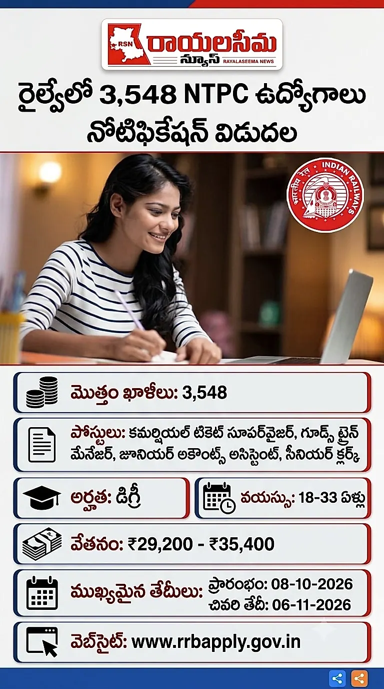 రైల్వేలో 3,548 NTPC ఉద్యోగాలు – డిగ్రీ అర్హతతో దరఖాస్తు అవకాశం