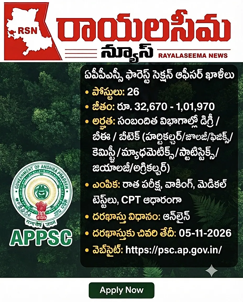 ఏపీపీఎస్సీ ఫారెస్ట్ సెక్షన్ ఆఫీసర్ నియామకాలు